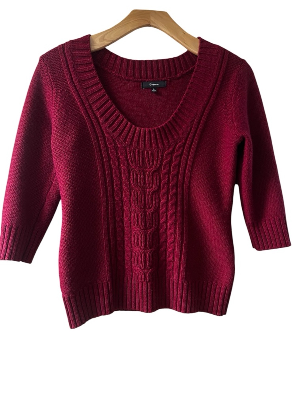 Express Women's Burgundy Cable-Knit V-Neck Sweater